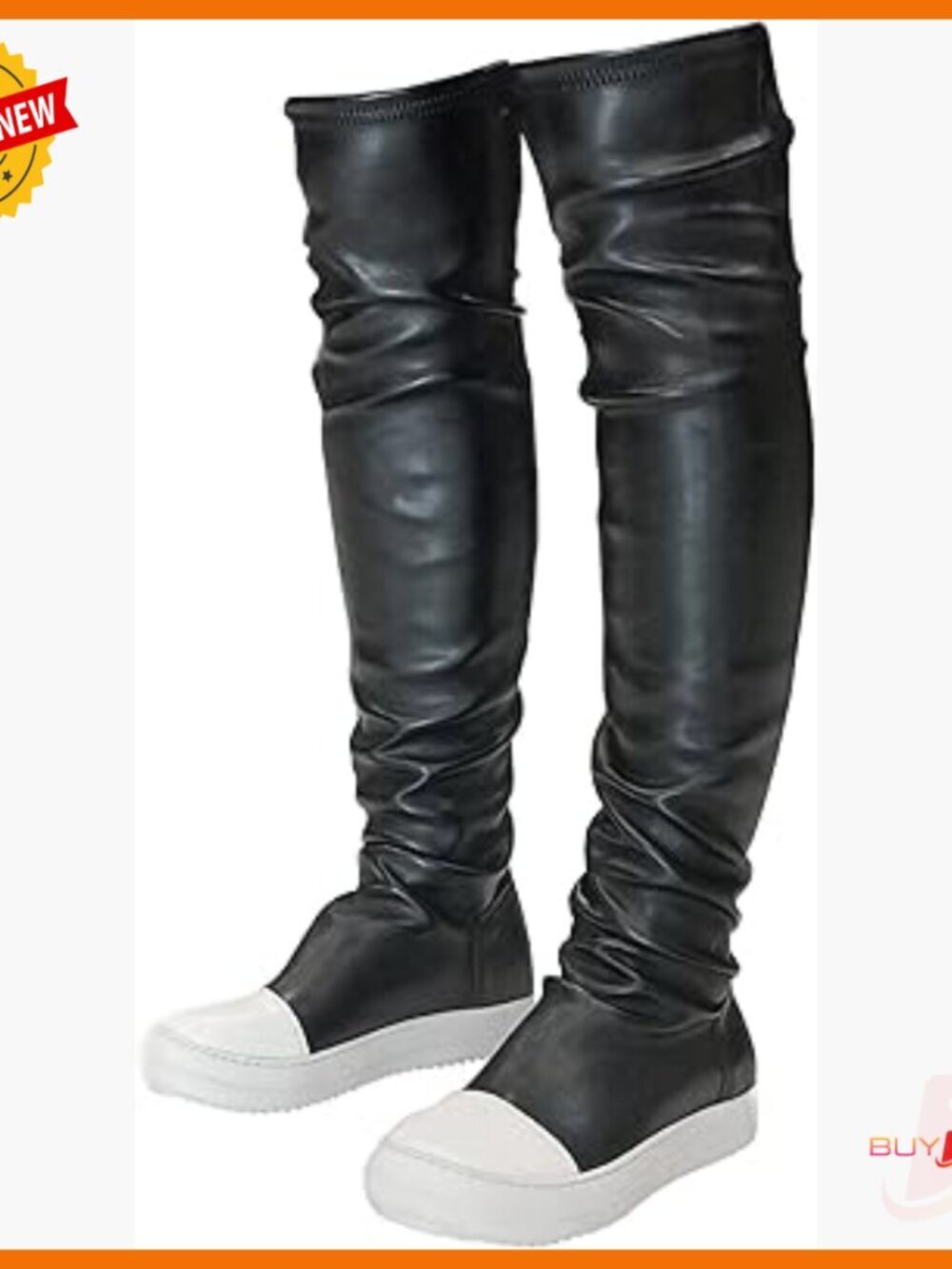 Thigh High Over the Knee Boots Flat Heel Round Toe Vegan Leather